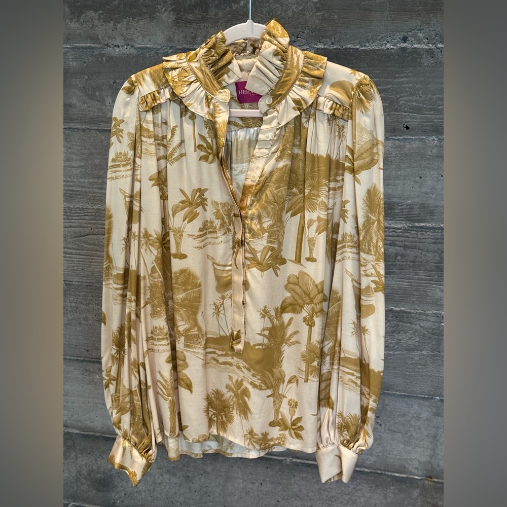 Heidi Merrick Classic Pink Palm Print Poet Top